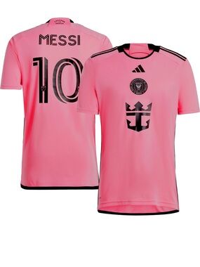 adidas Kids Pink Messi #10 Soccer Jersey with Black Accents